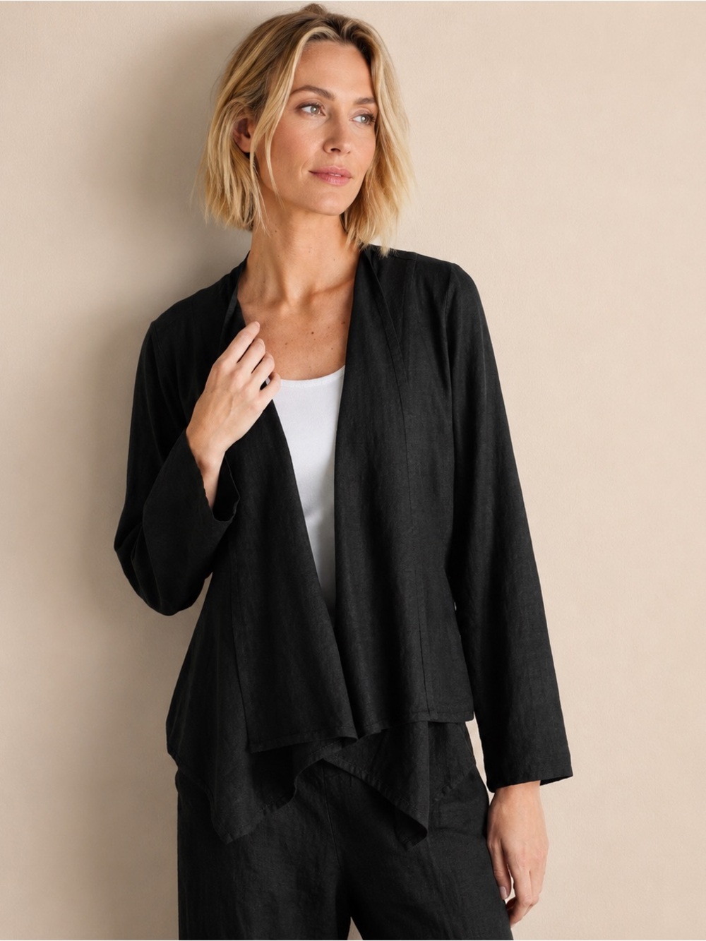 Soft Surroundings Black Linen Viscose Draped Cardigan XL Lightweight Open Front